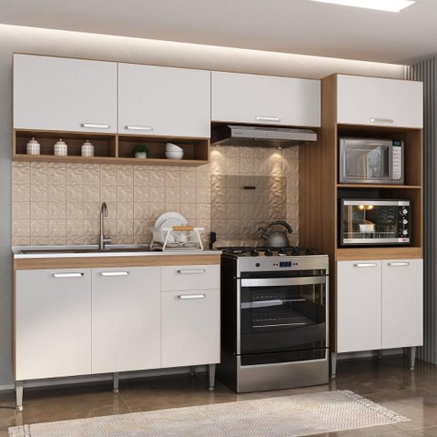 Armário de Cozinha Compacta Modulada com Torre Quente e Gabinete para Pia Paris Multimóveis MP2228