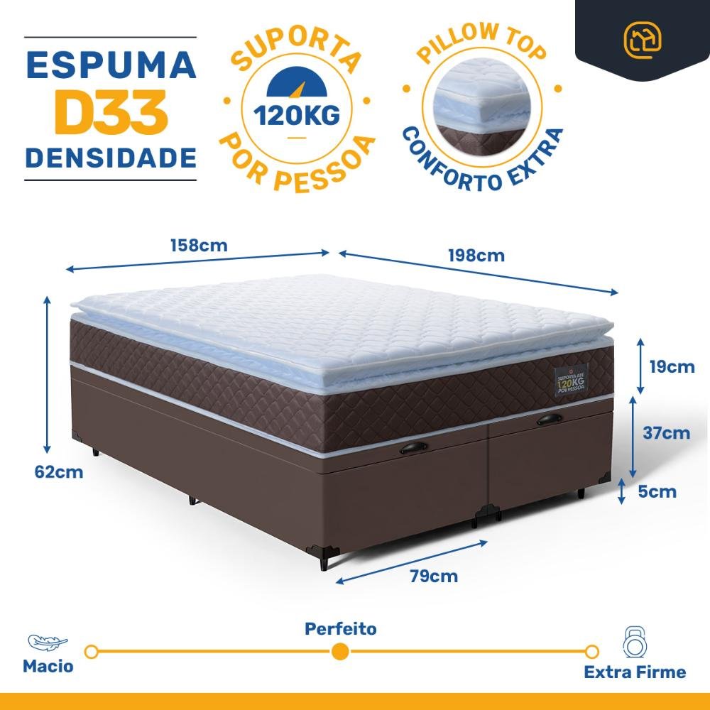 Cama Box Baú com Colchão de Espuma D33 Pillow Top Comfort Luxo Queen 158cm - 4