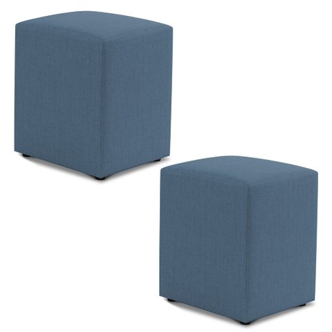 Kit 02 Puffs Decorativos Sala de Estar Quadrado 36x47cm Linho Denim - Desk Design