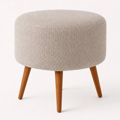 Puff Redondo Pés Madeira 40cm Yuna Linho Bege - Sallar Home