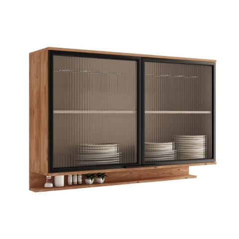 Armário Aéreo P/ Cozinha Alpha 2500 C/ 2 Portas C/ Vidro Canelado 120cm Freijo - Carraro