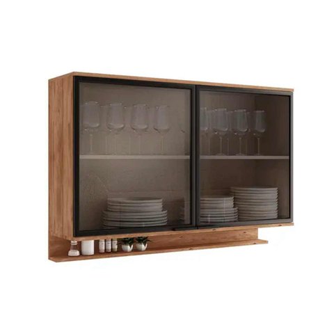 Armário Aéreo p/ Cozinha Alpha 2500 c/ 2 Portas c/ Vidro 120cm Freijo - Carraro