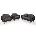 Ver imagem 1 de Conjunto Dallas Namoradeira com Duas Poltronas em Linho Pes em Madeira: Grafite