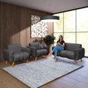 Ver imagem 2 de Conjunto Dallas Namoradeira com Duas Poltronas em Linho Pes em Madeira: Grafite