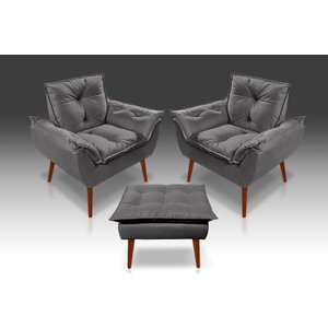 Kit 2 Poltronas Opala + 1 Puff Opala Suede Cinza Escuro- Tucanos Estofados