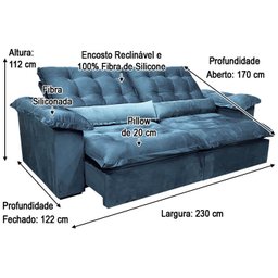 Sofá Retrátil Reclinável 2,30 m Cinza 330 Florença Plus - 9