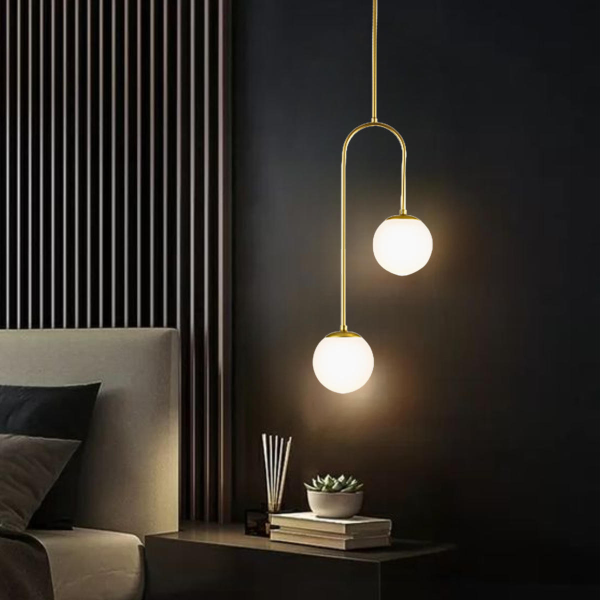 Ver imagem 2 de Luminária Pendente Teto 92cm Jabuticaba Globo Vidro 12cm G9 Dourada Kjdd-e-069-gold Gimpo