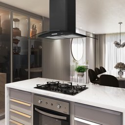 Coifa Terim Ilha Teto Vidro Curvo Black 90 Cm - 6