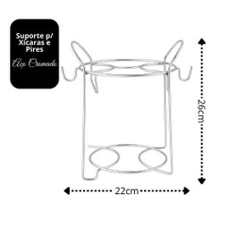 Suporte Organizador Porta Xícaras e Pires Aço Cromado Prime - Araminas - 4