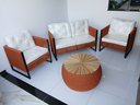 Ver imagem 3 de Poltrona Área Externa Corda Náutica Terracota Jogo Completo com Mesa Redonda Tampo de Madeira