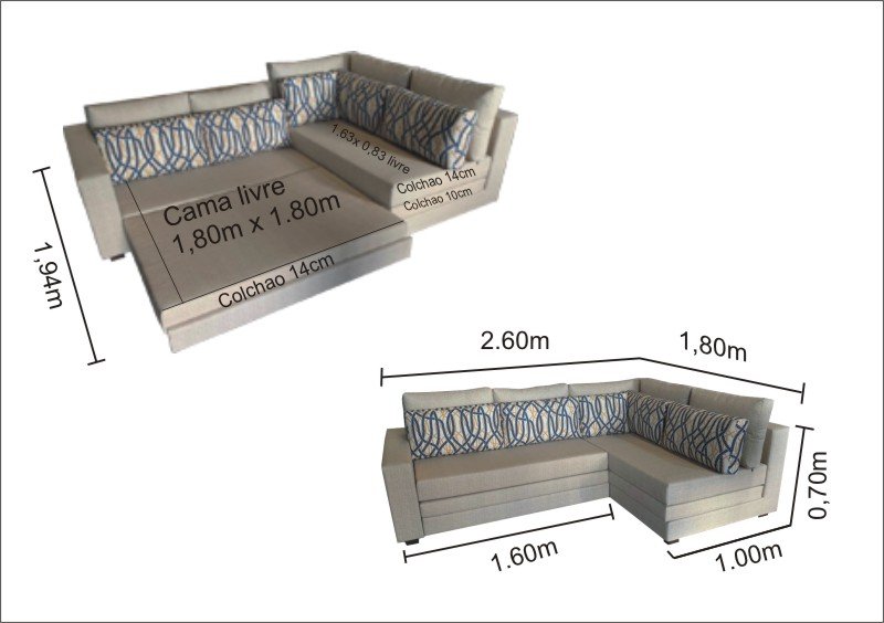 Sofá de Canto SFC_MM 010 que se Transforma em Sofá Cama de Casal Resistente e Confortável em Aquablo - 4