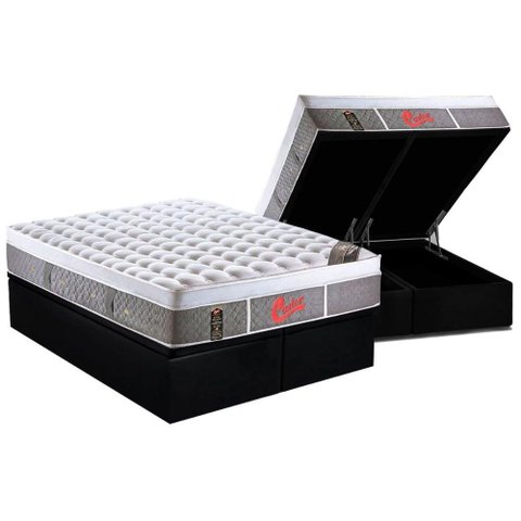 Cama Box Baú Queen: Colchão Molas Ensacadas Castor Pocket Light Stress Oxygen New Plush + Base CRC