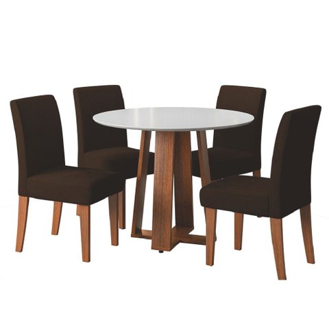 Conjunto Sala de Jantar Mesa Athenas Redonda 4 Cadeiras Trieste Madeirado/Chocolate Dobuê