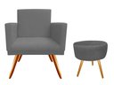 Ver imagem 1 de Kit Poltrona Decorativa Bia + Puff Redondo Suede Cinza Pés Madeira Ms Decor