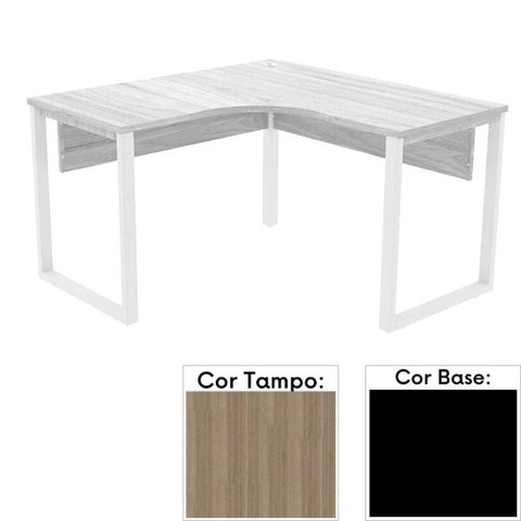 Mesa de Escritório em L Pé Tubular Pe25 em Mdp 125 x 125 x 60cm Cor Noce Naturalle e Base Preta