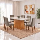 Ver imagem 1 de Conjunto Sala de Jantar Mesa Dora 160cm Tampo MDF e Vidro Canto Arredondado 6 Cadeiras Maitê