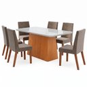 Ver imagem 2 de Conjunto Sala de Jantar Mesa Dora 160cm Tampo MDF e Vidro Canto Arredondado 6 Cadeiras Maitê