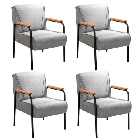 Kit 4 Poltronas Jade Cor:Linho Cinza 320