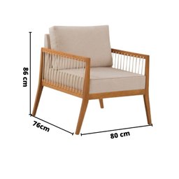 Poltrona Milano com Braço Madeira e Corda Tecido Linho Bege - 2 Poltrona Milano com Braço Madeira e Corda Tecido Linho Bege - 2