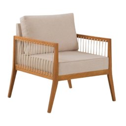 Poltrona Milano com Braço Madeira e Corda Tecido Linho Bege - 1 Poltrona Milano com Braço Madeira e Corda Tecido Linho Bege - 1