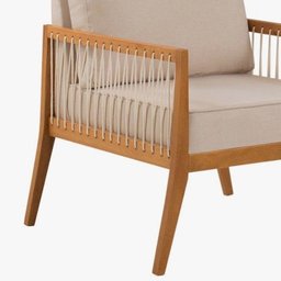 Poltrona Milano com Braço Madeira e Corda Tecido Linho Bege - 3 Poltrona Milano com Braço Madeira e Corda Tecido Linho Bege - 3