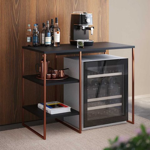 Aparador Barzinho Adega Industrial Bourbon 95cm em Aço para Sala Home Bar e Gourmet - Cobre/preto