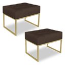 Ver imagem 1 de Kit 02 Puffs Lisa Suede Marrom Base Metálica Industrial Dourado - Pallazio