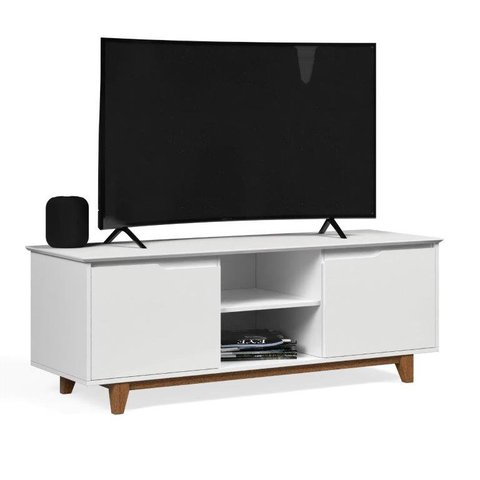 Rack / Bancada FL Para TV Até 55'' Estilo Retrô Com Estrutura dos Pés em Madeira Tampo e Portas em M