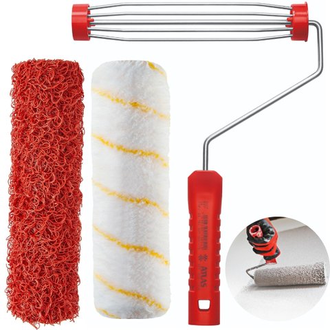 Rolo para Textura Pintura Cabelo de Anjo 23cm + Rolo Antirespingo 23cm + Suporte Garfo sem Rosca