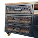 Ver imagem 5 de Rack Industrial com 8 Gavetas e 1 Nicho Vazado - Ferro e Madeira - Cores Preto e Castanheira