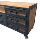 Ver imagem 2 de Rack Industrial com 8 Gavetas e 1 Nicho Vazado - Ferro e Madeira - Cores Preto e Castanheira