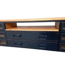 Ver imagem 4 de Rack Industrial com 8 Gavetas e 1 Nicho Vazado - Ferro e Madeira - Cores Preto e Castanheira
