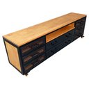 Ver imagem 7 de Rack Industrial com 8 Gavetas e 1 Nicho Vazado - Ferro e Madeira - Cores Preto e Castanheira