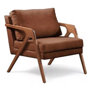 Conjunto - 2 Poltronas Mona Luxo Madeira Maciça  Cor Corino Caramelo Camell