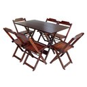 Ver imagem 2 de Kit 9 Conjuntos de Mesa Dobravel com 6 Cadeiras de Madeira 120x70 para Restaurante e Bar - Imbuia