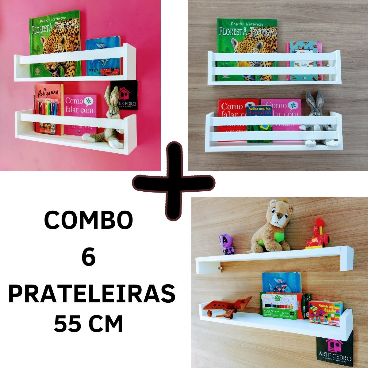 Jogo de Nichos Infantis Porta Livros e Brinquedos Prateleira Quarto Infantil 6un 55cm - 8