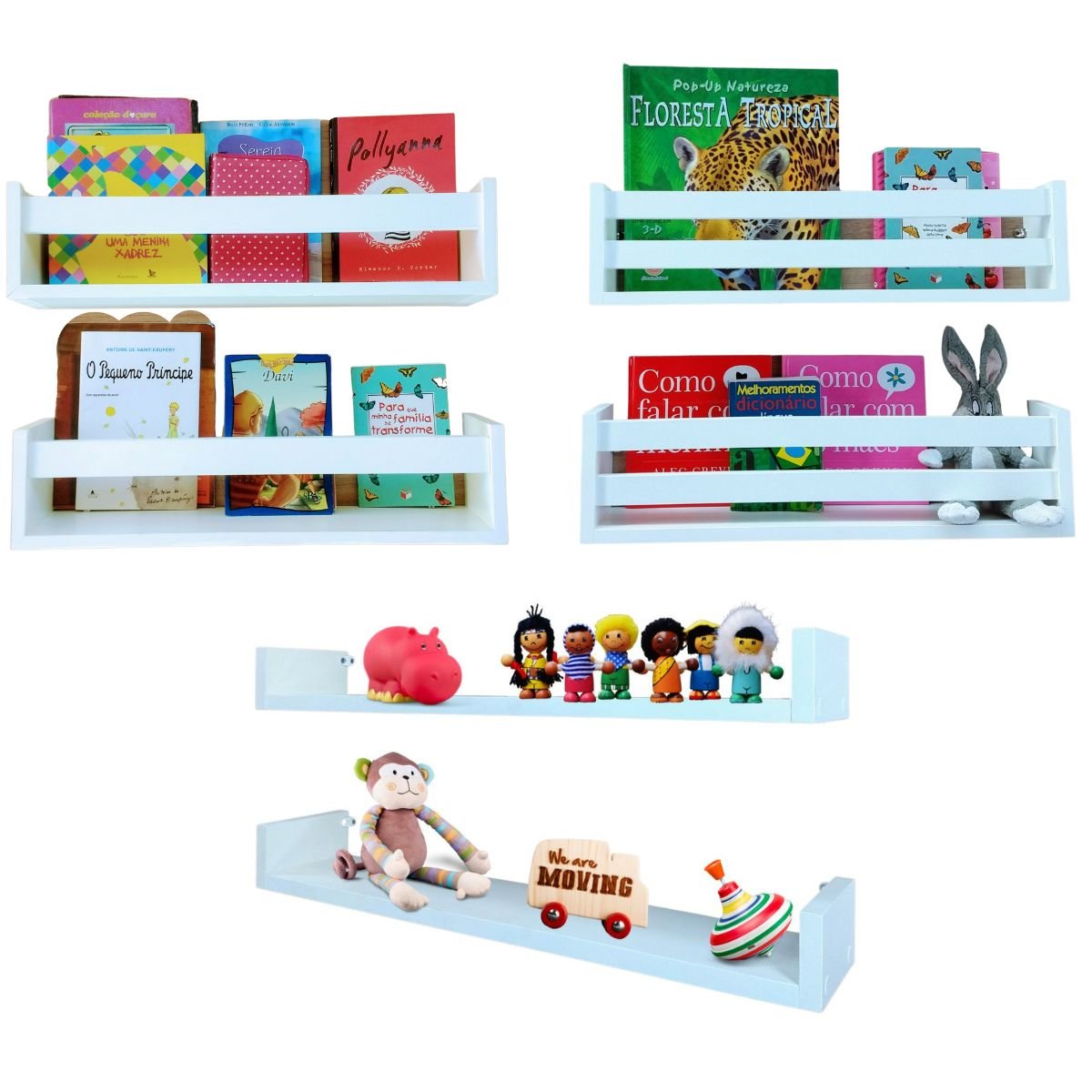 Jogo de Nichos Infantis Porta Livros e Brinquedos Prateleira Quarto Infantil 6un 55cm - 1