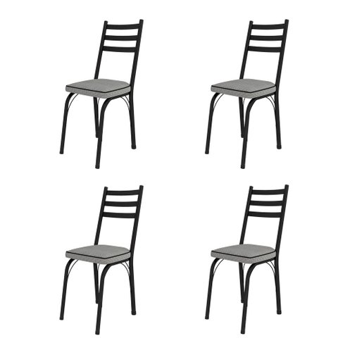 Kit com 4 Cadeiras de Jantar Aço Tubular 141 Sf Preto/Platina - Movelpolo