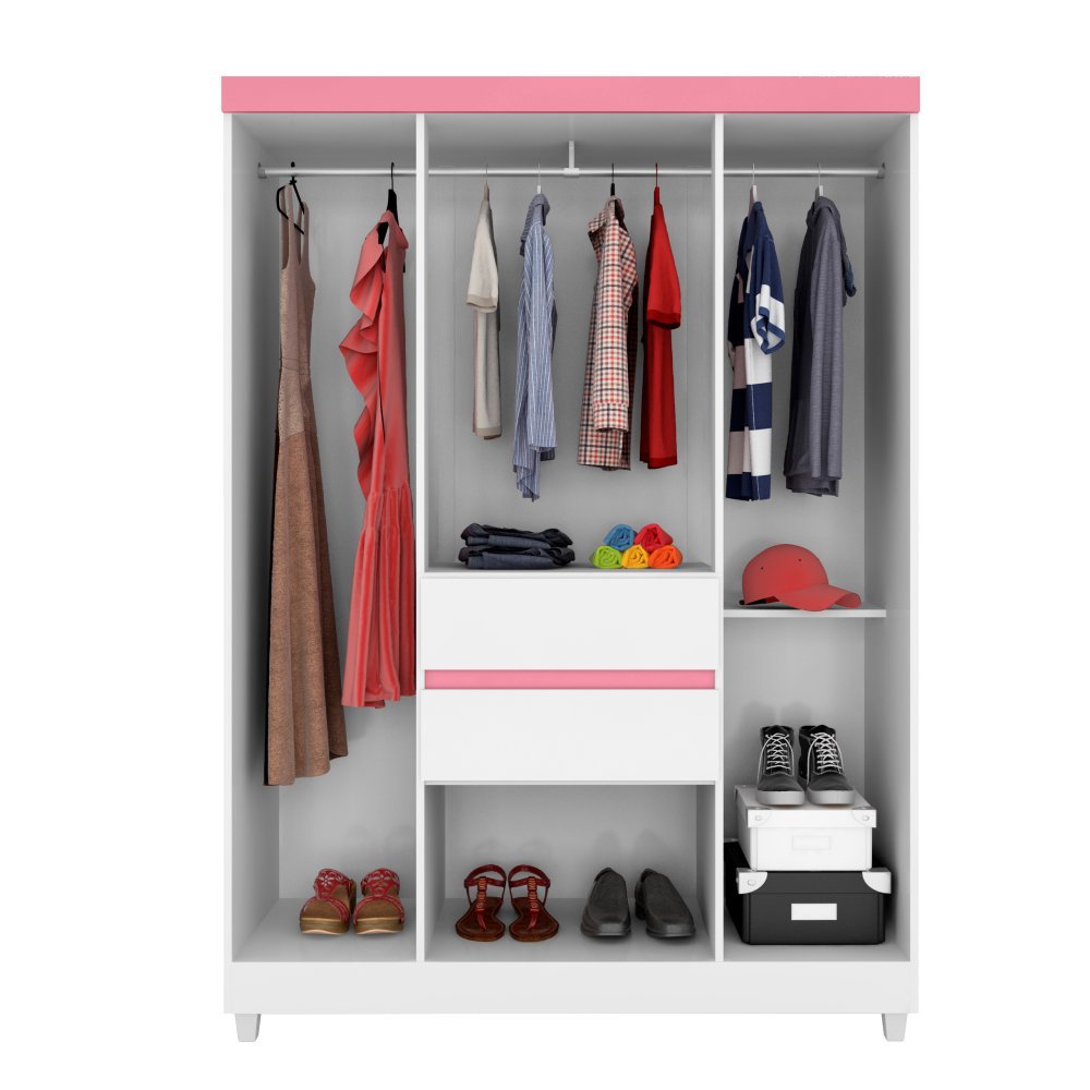 Conjunto Quarto Guarda Roupa e Comoda Pescara Branco Rosa - 6