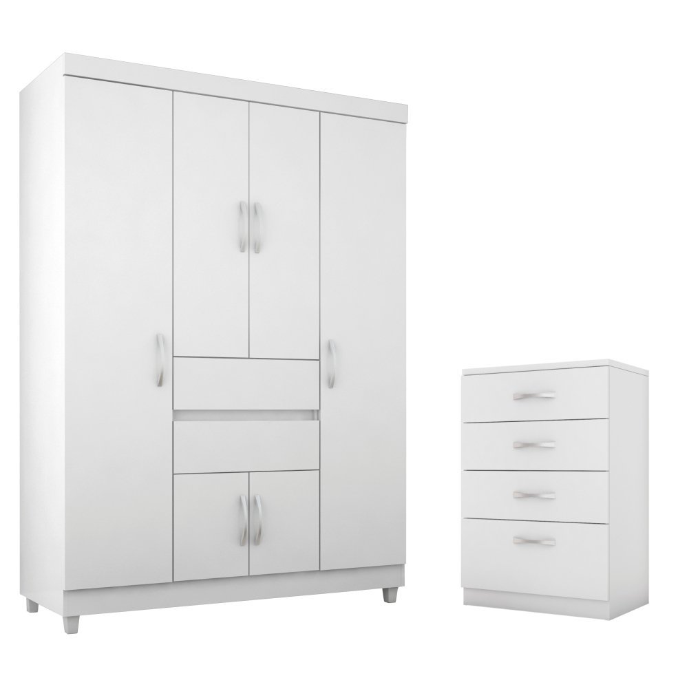 Conjunto Quarto Guarda Roupa e Comoda Pescara Branco Rosa - 1