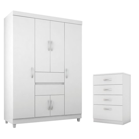 Conjunto Quarto Guarda Roupa e Comoda Pescara Branco Rosa