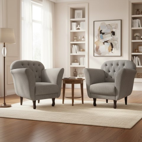 Kit 2 Poltronas Decorativa Dália Linho Cinza Pés Madeira Mz Decor