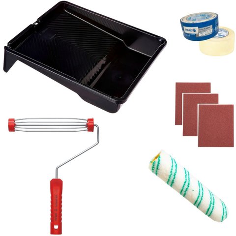 Rolo 23cm Poliamida + Suporte Rolo 23cm + Bandeja para Pintura 2,7l + 3 Lixas 120 + 3 Lixas 100 + Fi