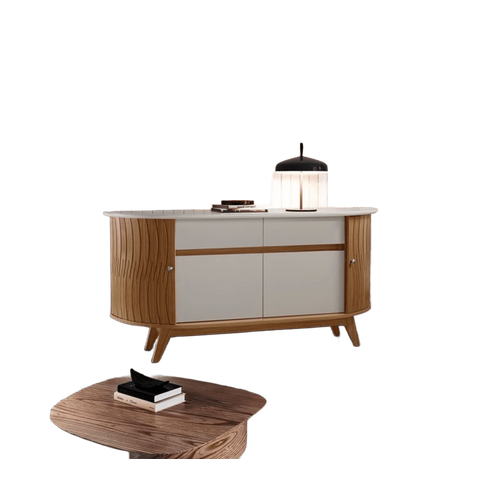 Buffet Aparador Cristal 163cm – Portas de Correr, Gavetas Telescópicas e Vidro