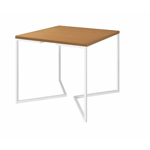 Mesa de Jantar Industrial Base De Ferro Branco em V Tampo 90x90 Canela