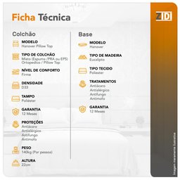 Cama Box Viúva Cinza + Colchão Ortopedico Espuma D33 Pillow Top Hanover One 128x188x59cm - 3