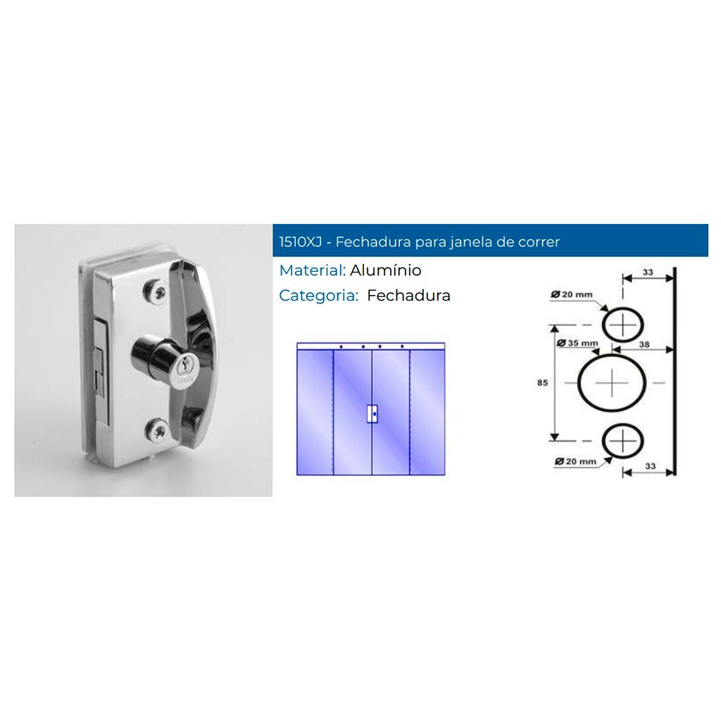 Kit Fechadura Aluminio Cromado Trancas Janelas 4 Folhas Vidro Temperado Blindex Referencia: 1510xj ( - 6