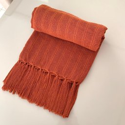 Kit 2 de Manta pra Sofá Xale de Franjas Luxo Pistache e Terracota 1,20 X 1,80 Tear Mineiro - 5