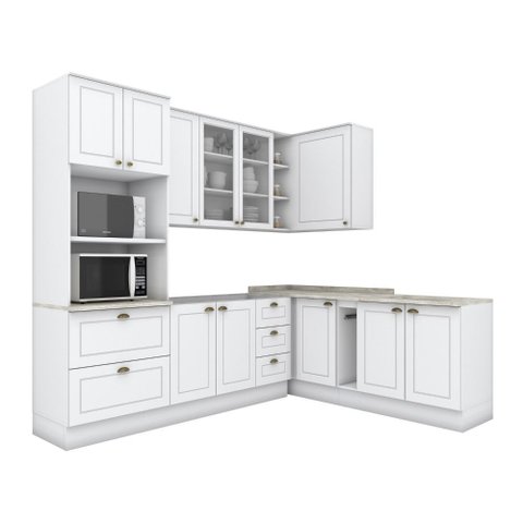 Cozinha Modulada de Canto 7 Peças 11 Portas 5 Gavetas Americana Henn - Branco/calcare