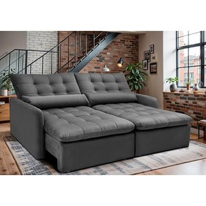 Sofá sem Caixa Retrátil 1,80m Softgel Celeste Velusoft Cinza Cama Inbox